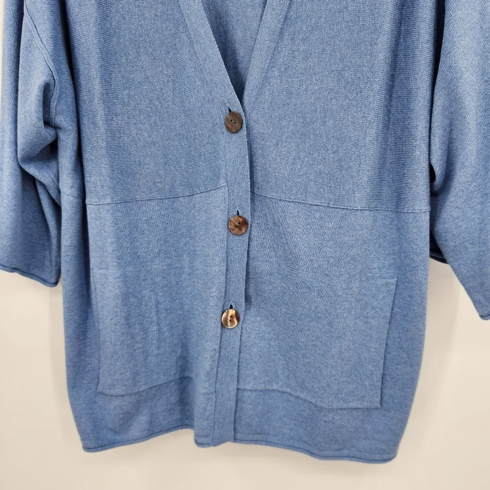 J. Jill PureJill 3/4 Sleeve V Neck Button Front Cardigan Womens Size Medium Blue